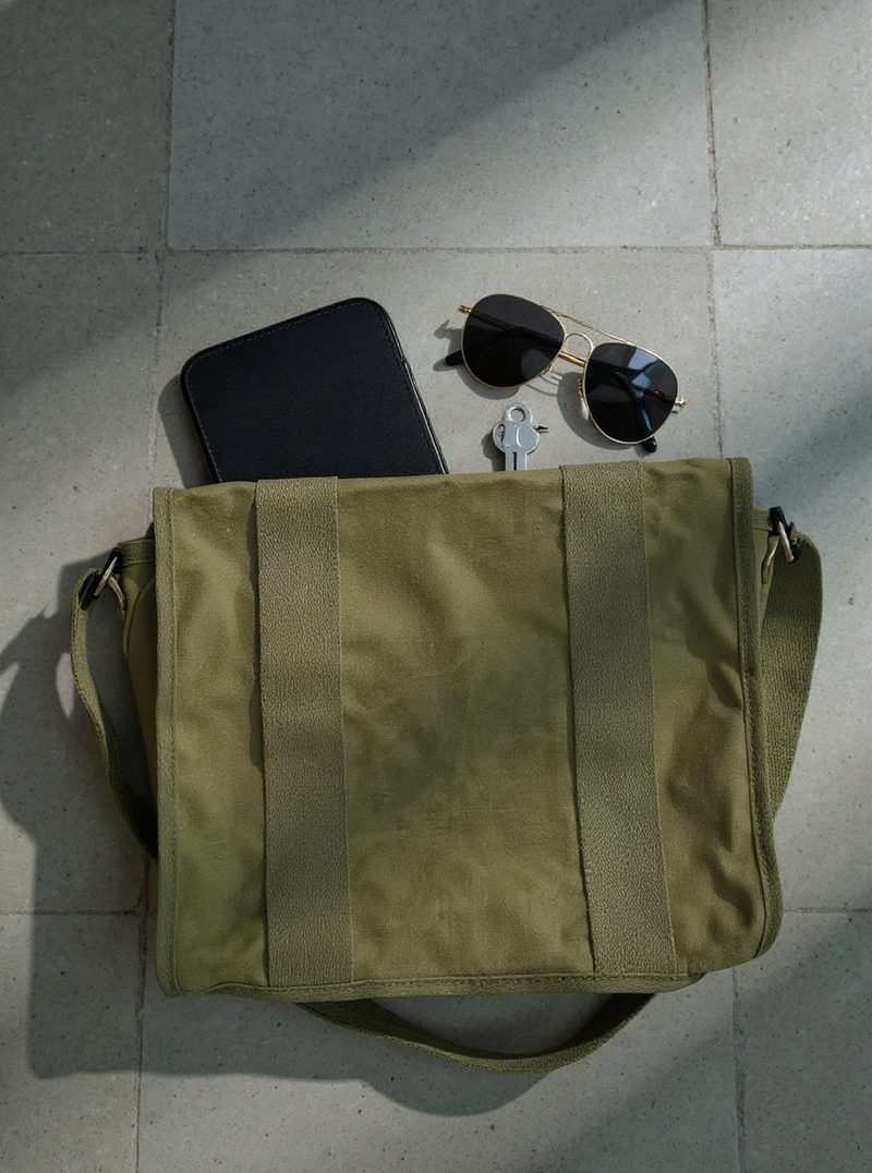Vintage Military Canvas Messenger Bag-Olive Green Sturdy Straps &amp; Unisex look-Crossbody Bag Gift