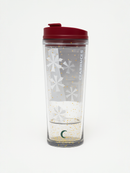 Clear white festive starbursts Glitter Tumbler – 16oz Secure &amp; Spill-Resistant Red Lid Travel Cup—BPA free Gift