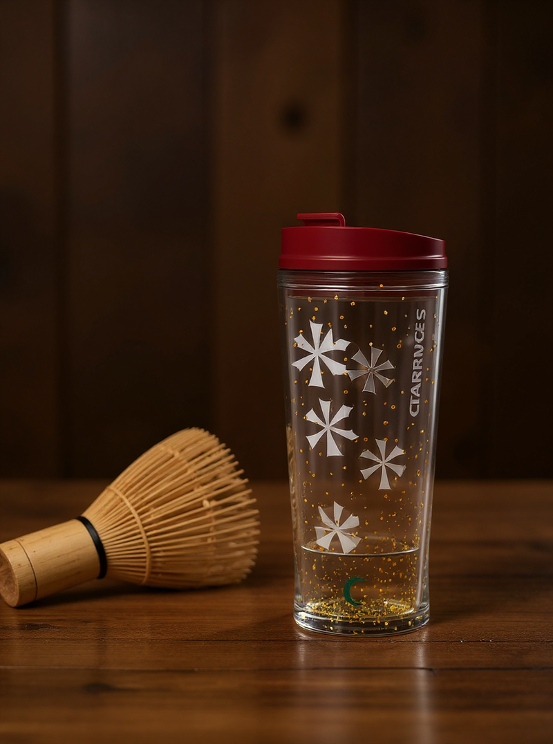 Clear white festive starbursts Glitter Tumbler – 16oz Secure &amp; Spill-Resistant Red Lid Travel Cup—BPA free Gift