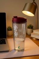 Clear white festive starbursts Glitter Tumbler – 16oz Secure &amp; Spill-Resistant Red Lid Travel Cup—BPA free Gift