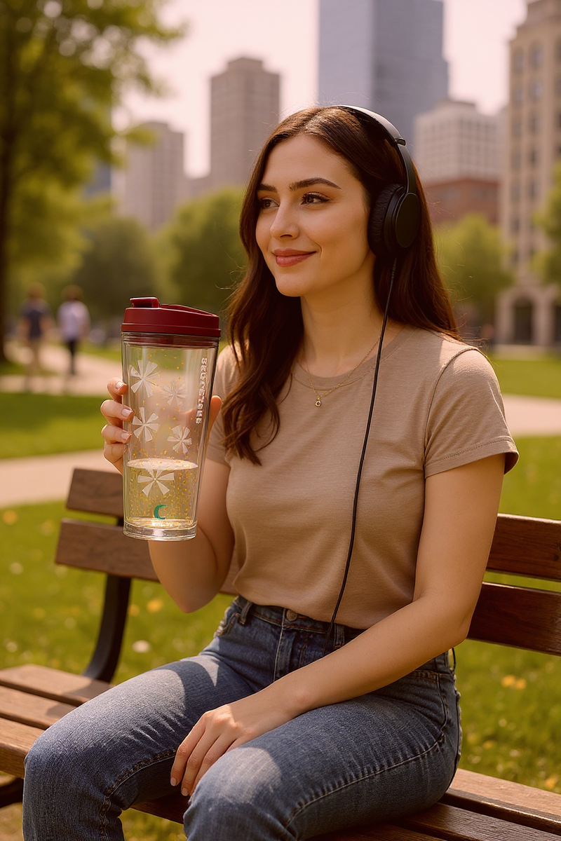 Clear white festive starbursts Glitter Tumbler – 16oz Secure &amp; Spill-Resistant Red Lid Travel Cup—BPA free Gift