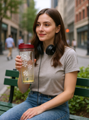 Clear white festive starbursts Glitter Tumbler – 16oz Secure &amp; Spill-Resistant Red Lid Travel Cup—BPA free Gift