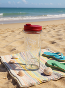 Clear white festive starbursts Glitter Tumbler – 16oz Secure &amp; Spill-Resistant Red Lid Travel Cup—BPA free Gift