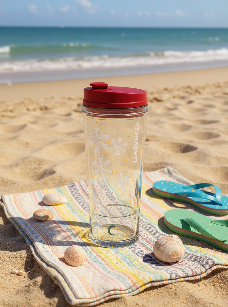 Clear white festive starbursts Glitter Tumbler – 16oz Secure &amp; Spill-Resistant Red Lid Travel Cup—BPA free Gift