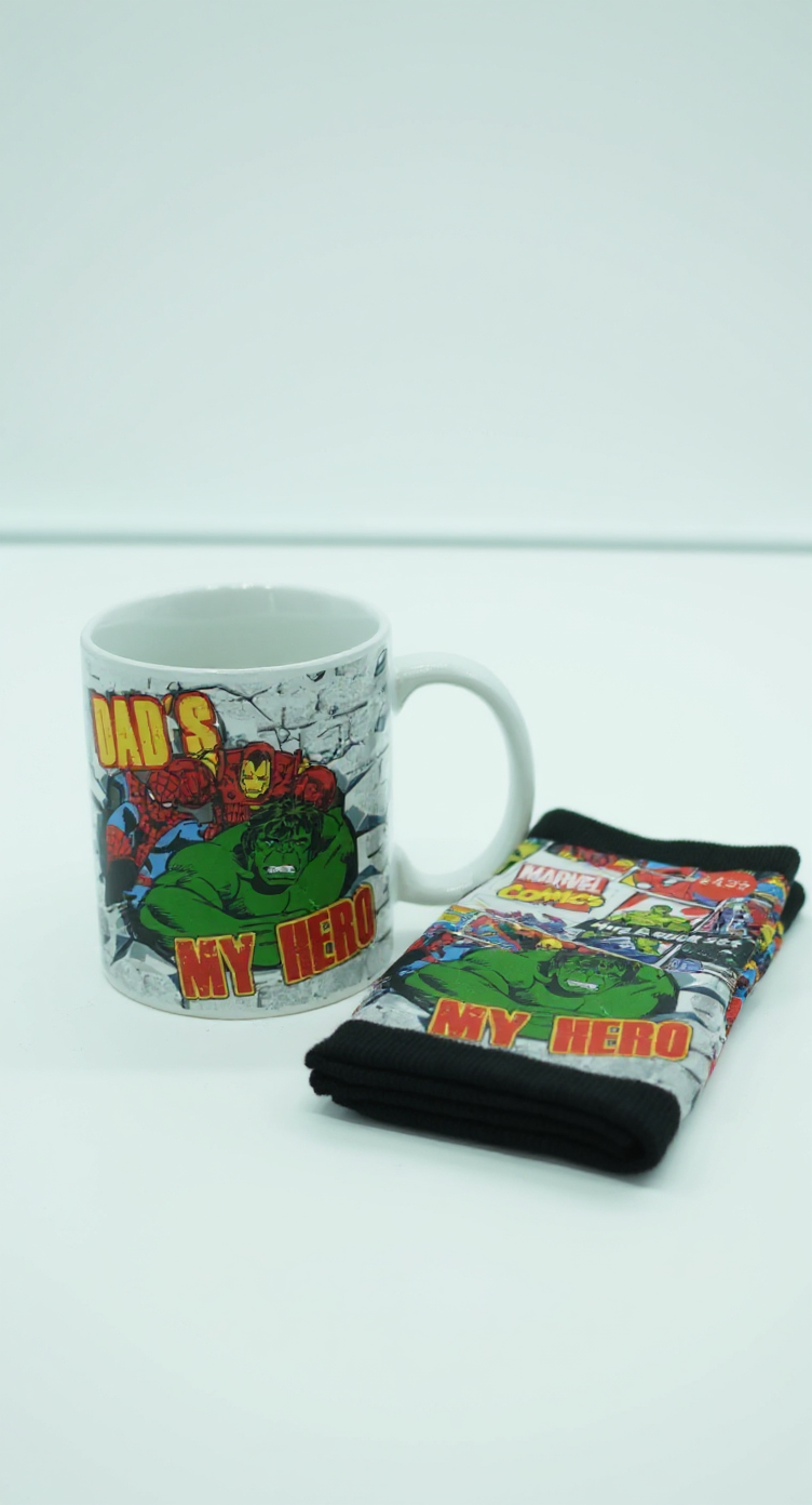 Marvel Comic White Ceramic Mug and Black Socks Gift Set | Gift for Marvel Fans&nbsp;