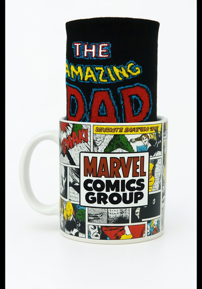 Marvel Comics Group Ceramic Mug &amp; Black Socks Set | Gift for Marvel Fans