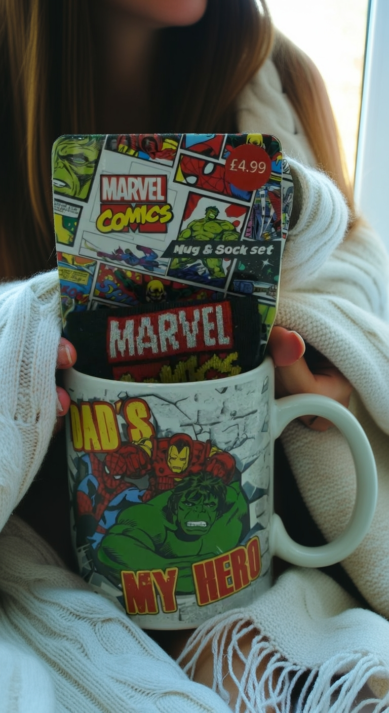 Marvel Comic White Ceramic Mug and Black Socks Gift Set | Gift for Marvel Fans&nbsp;