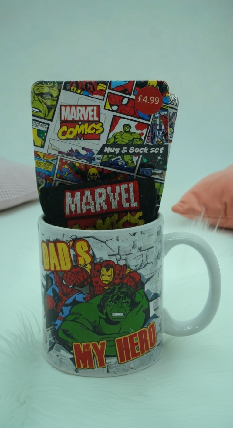 Marvel Comic White Ceramic Mug and Black Socks Gift Set | Gift for Marvel Fans&nbsp;