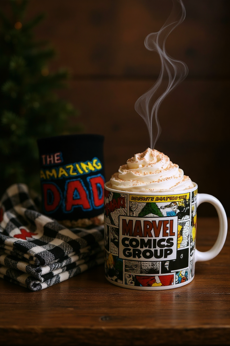 Marvel Comics Group Ceramic Mug &amp; Black Socks Set | Gift for Marvel Fans