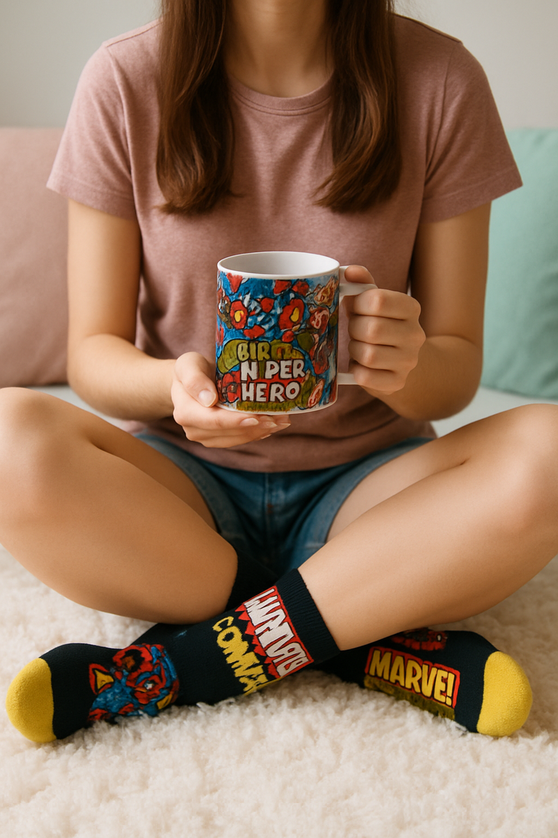Marvel Comics Dad is My Superhero Ceramic Mug and Black Socks Gift Set