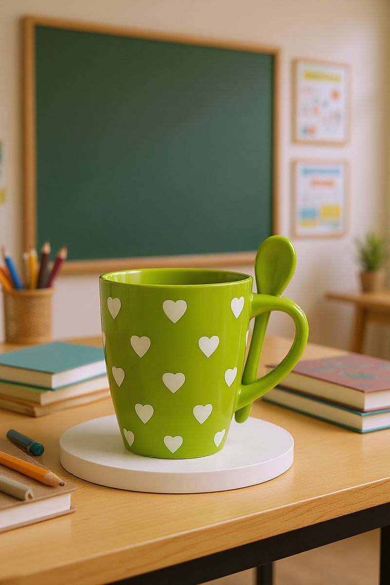 Kawaii Emerald Delight Mug with Spoon | Gift for Cute Enthusiasts