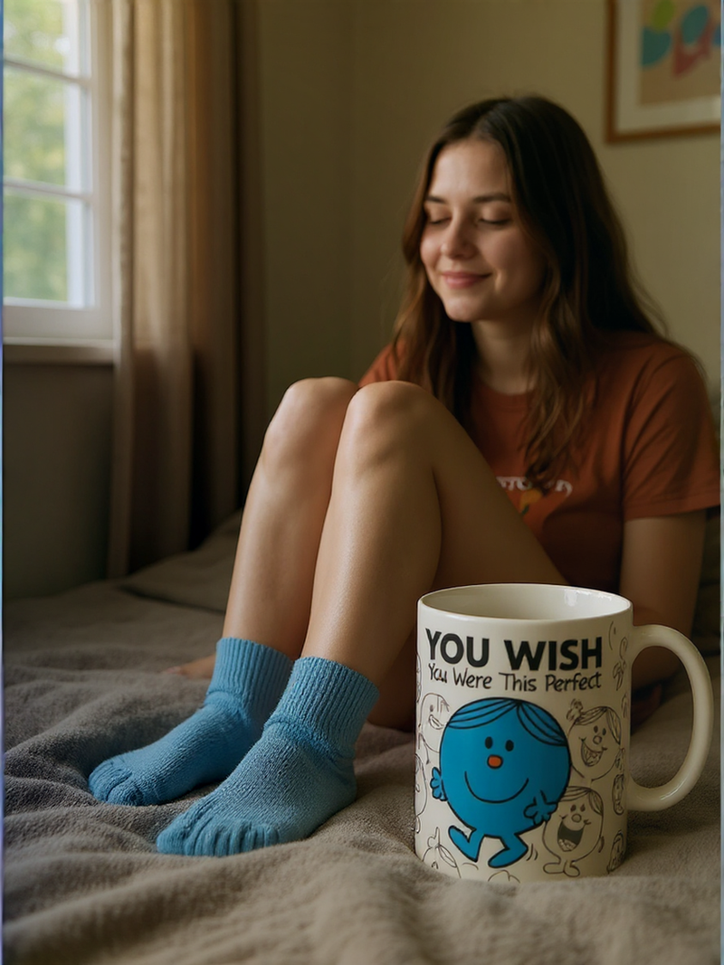 Little Miss 'You Wish You Wore This Perfect' White Ceramic Mug with Blue Socks | Gift for Style Lovers