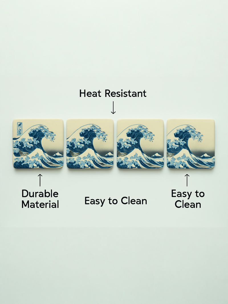 Hokusai's Wave Artistic Coaster Set