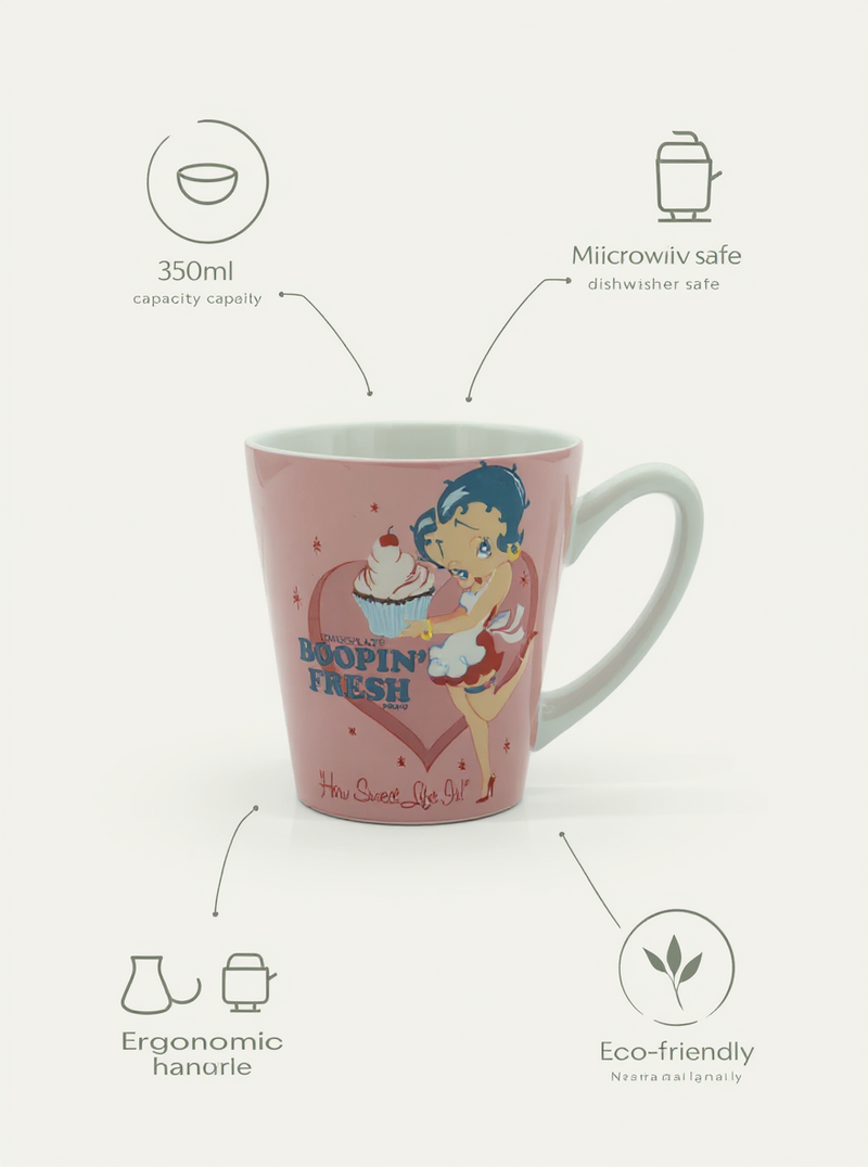 Betty Boop Pink Ceramic Mug –Retro with Cupcake Art | Gift