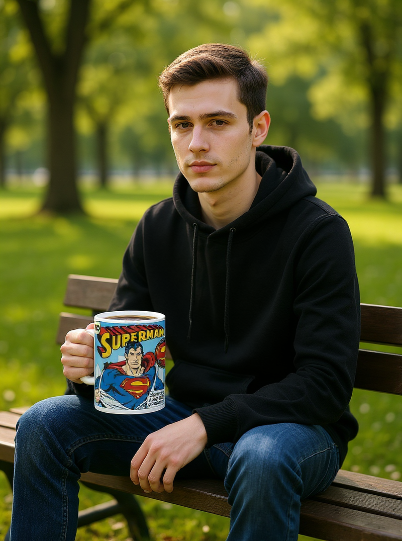Superman Comic White Ceramic Mug | Gift for DC Fans