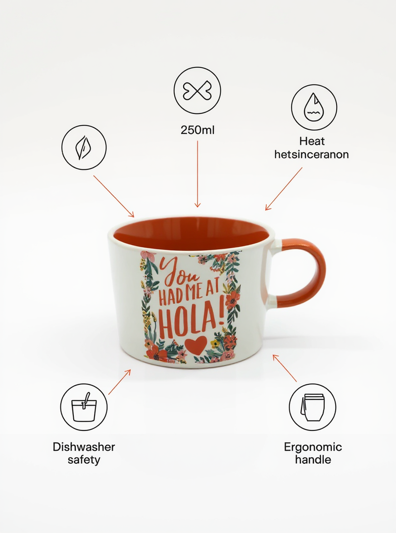 You Had Me at Hola White &amp; Red Ceramic Mug | Gift for Language Lovers&nbsp;