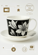 Black and White Lily Elegance Cup and Saucer Set