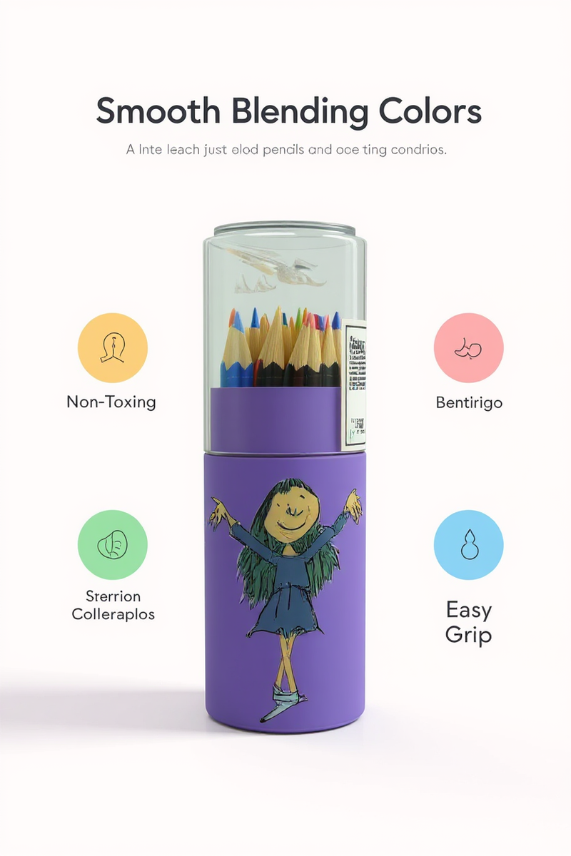 Whimsical Matilda Girl Color Pencils Box