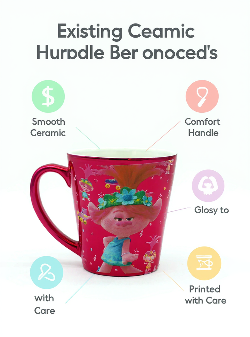 Disney Trolls Pink Party Ceramic Mug | Gift for Trolls Fans