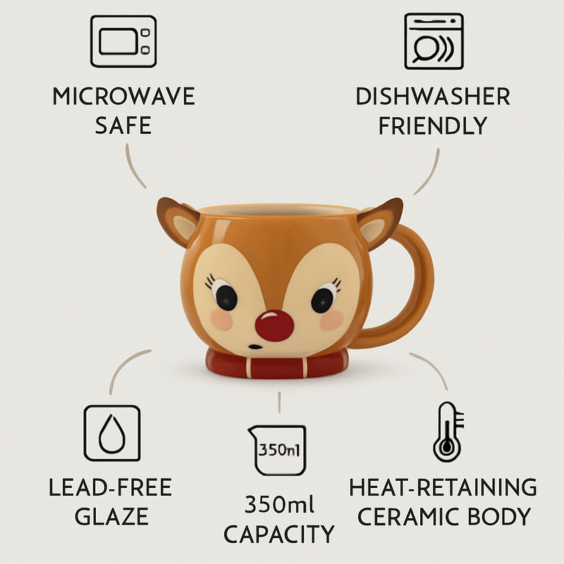 3D Reindeer Festive Ceramic Mug | Gift for Christmas Lovers