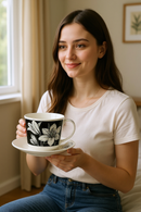 Black and White Lily Elegance Cup and Saucer Set