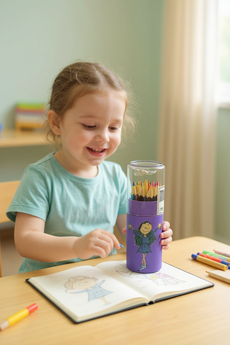 Whimsical Matilda Girl Color Pencils Box