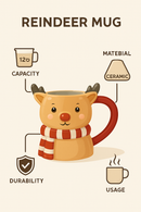 Christmas Reindeer 3D Festive Mug | Gift for Holiday Lovers