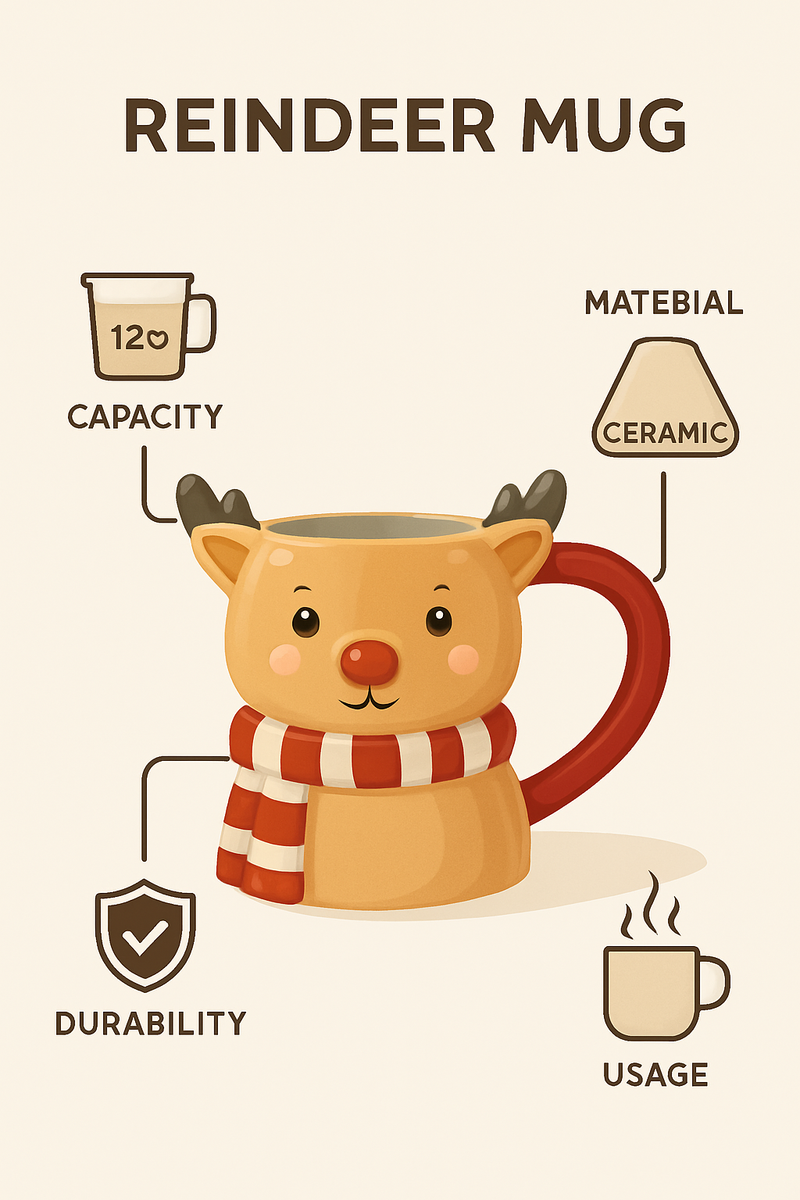 Christmas Reindeer 3D Festive Mug | Gift for Holiday Lovers