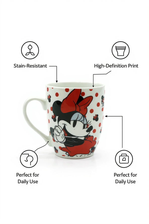 Mickey Mouse Red Ceramic Mug with White Polka Dots | Gift for Fans