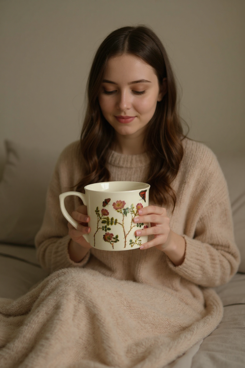 White Floral Blossom Ceramic Mug