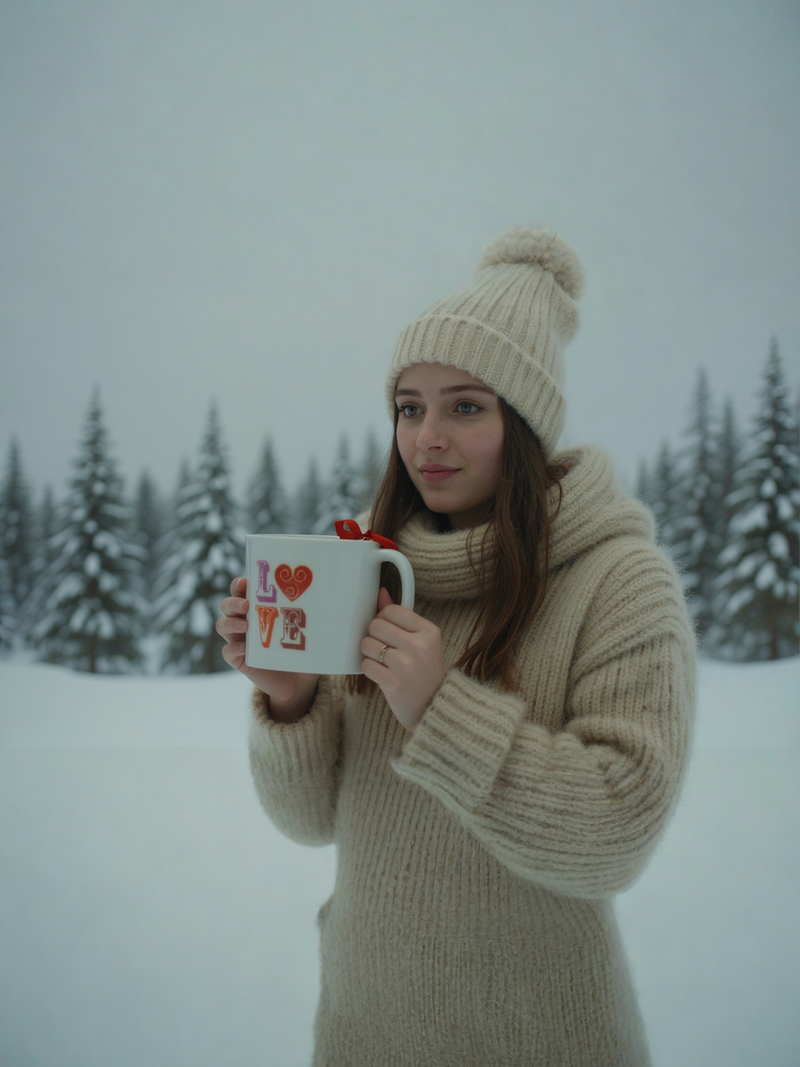 Angled 'LOVE' Heart Harmony Mug with Ribbon
