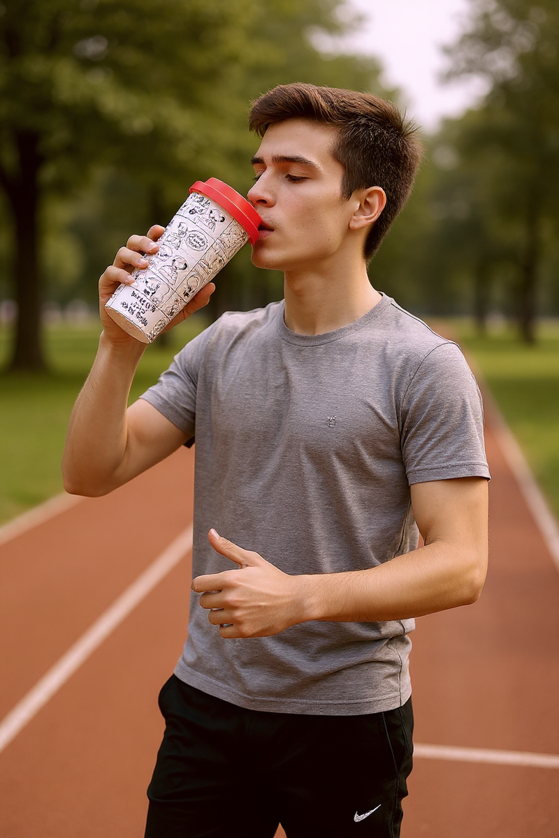 Snoopy Peanuts Comic Strip Reusable Coffee Cup with Red Lid