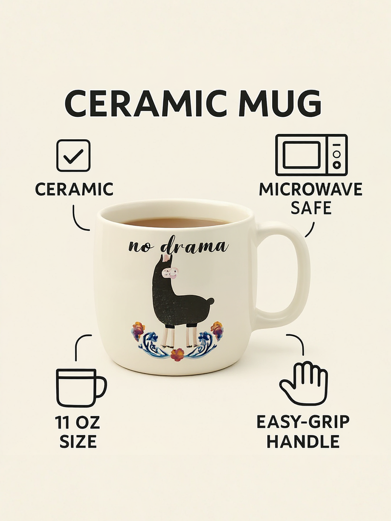 No Drama Llama Peace Ceramic Mug | Gift for Chill Enthusiasts