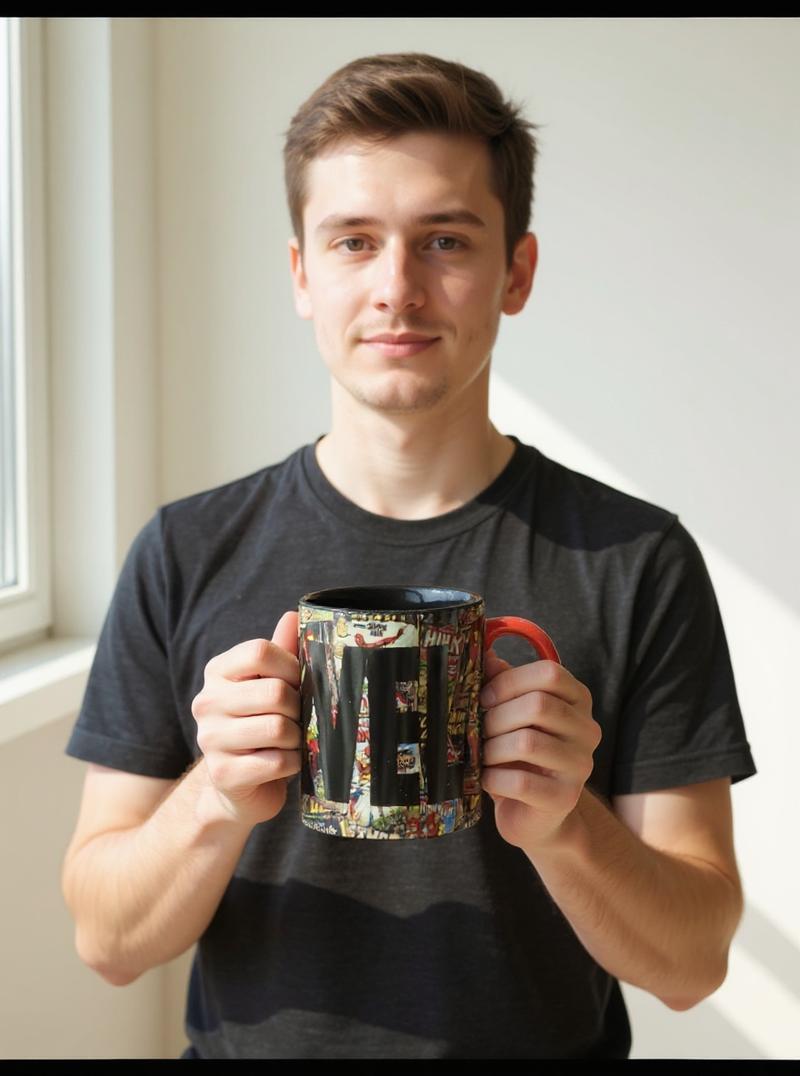 Marvel Icon Black Mug &amp; Red Socks Gift Set | Gift for Marvel Fans