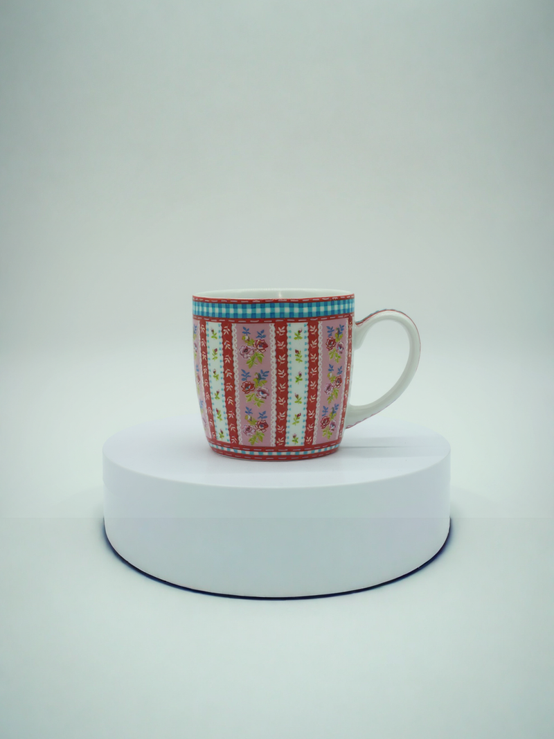 Pink &amp; Red Blossom Stripe Ceramic Mug | Gift for Floral Lovers&nbsp;