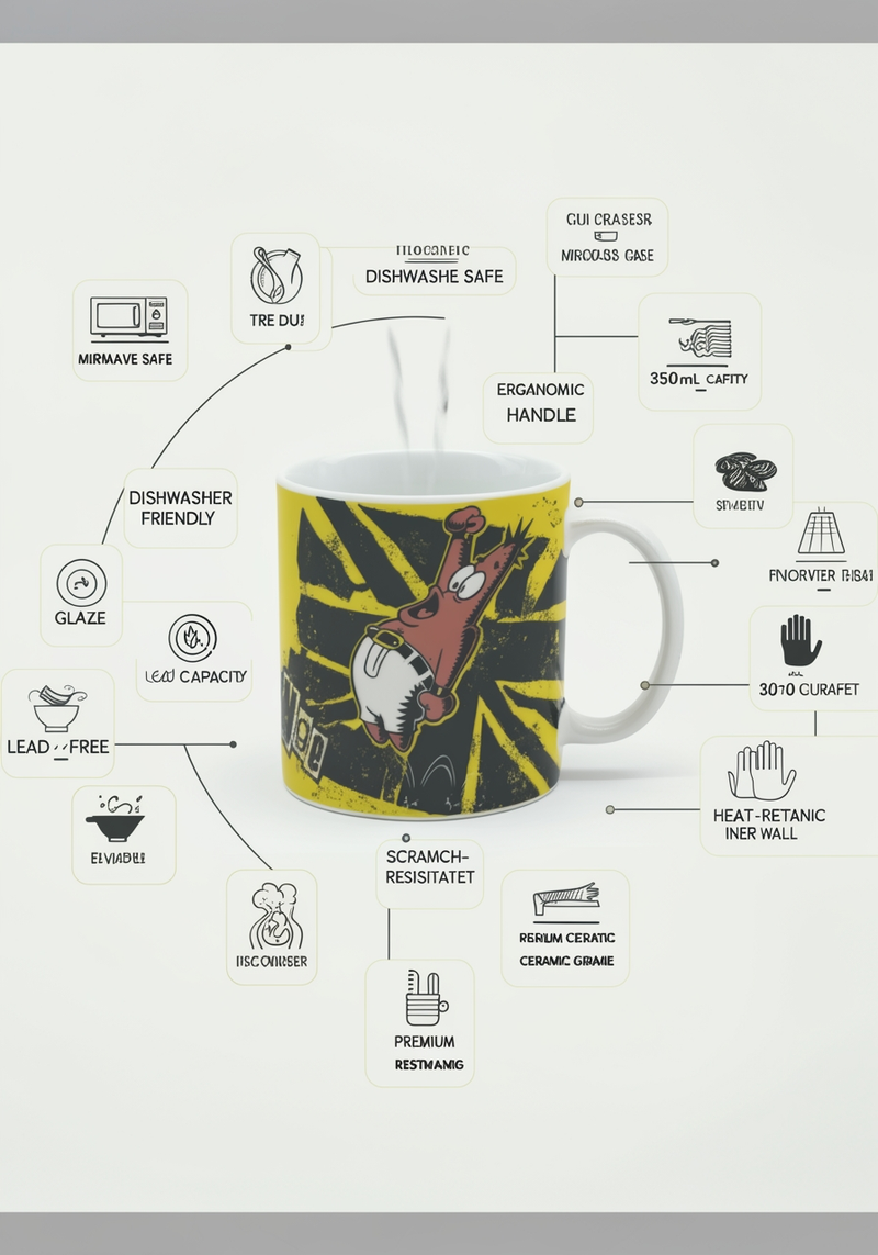 SpongeBob Punk Rock Vibe Ceramic Mug | Gift for Nickelodeon Fans