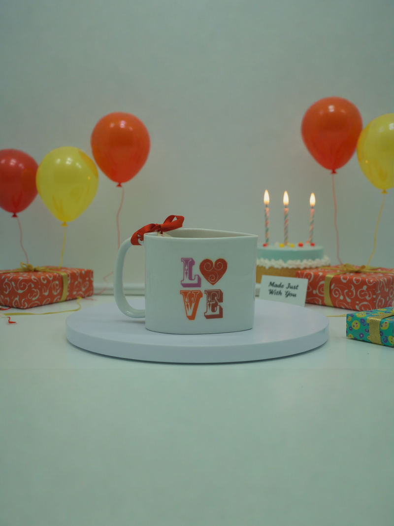 Angled 'LOVE' Heart Harmony Mug with Ribbon