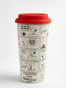 Snoopy Peanuts Comic Strip Reusable Coffee Cup with Red Lid