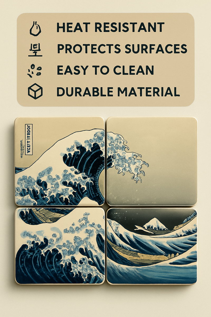 Hokusai's Wave Artistic Coaster Set