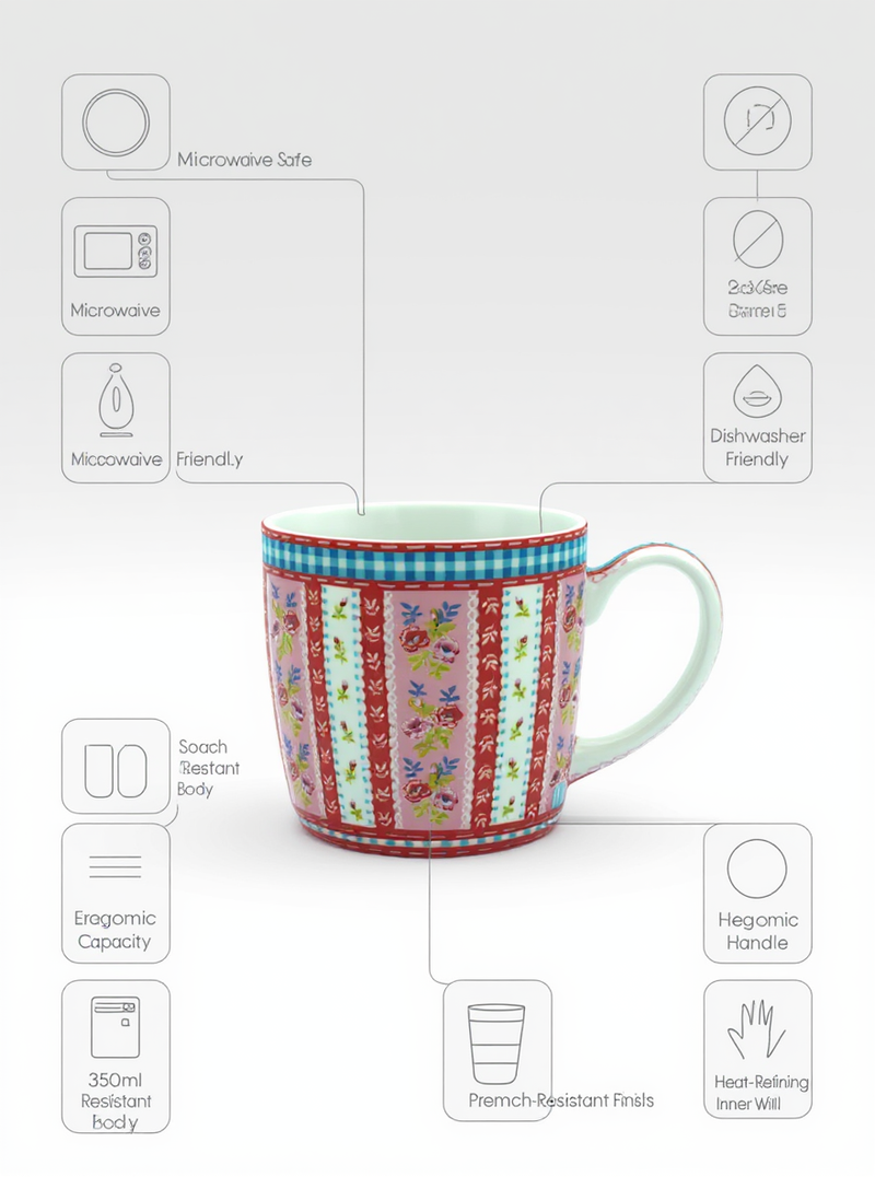 Pink &amp; Red Blossom Stripe Ceramic Mug | Gift for Floral Lovers&nbsp;