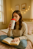 Snoopy Peanuts Comic Strip Reusable Coffee Cup with Red Lid