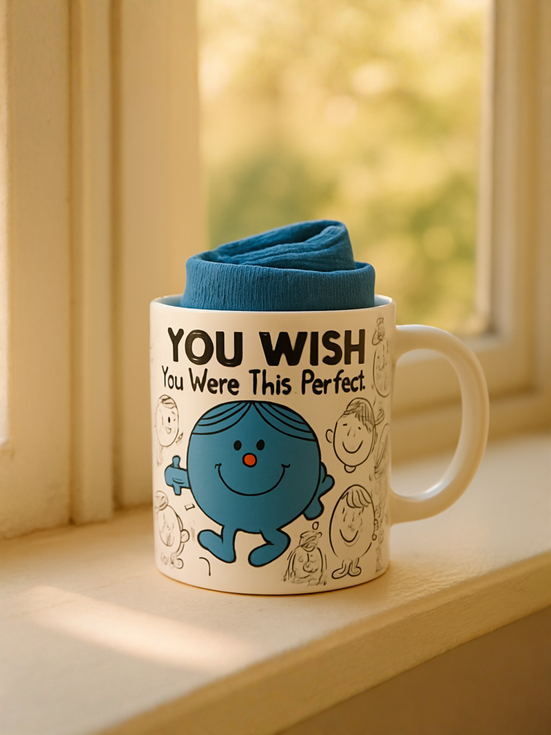 Little Miss 'You Wish You Wore This Perfect' White Ceramic Mug with Blue Socks | Gift for Style Lovers