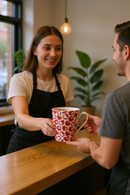 Red and White Heart Pattern Tall Mug