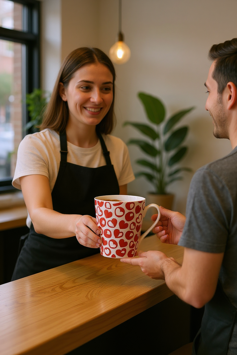 Red and White Heart Pattern Tall Mug
