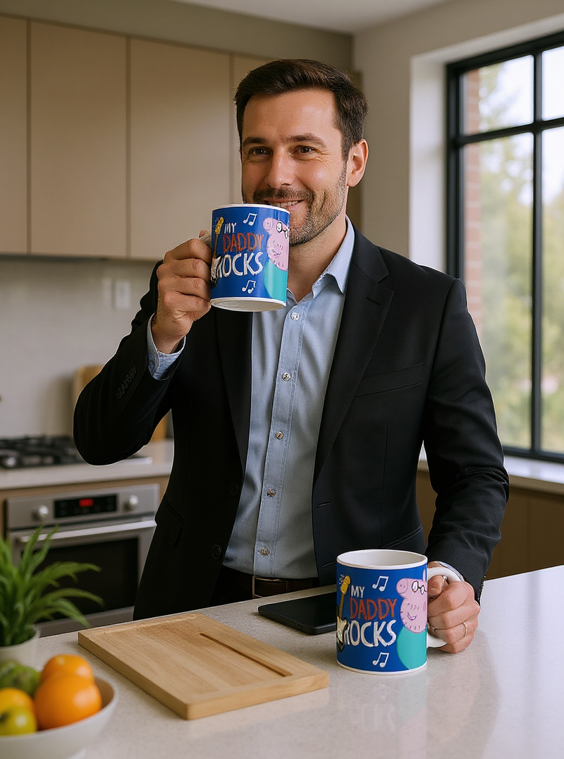 Peppa Pig’s Daddy Groove Ceramic Mug &amp; Keychain Gift Set | Gift for Peppa Pig Fans
