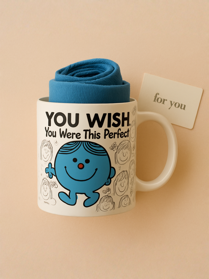 Little Miss 'You Wish You Wore This Perfect' White Ceramic Mug with Blue Socks | Gift for Style Lovers