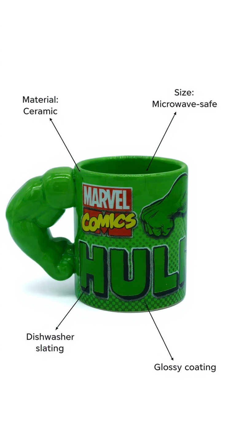 Marvel Hulk Titan 3D Arm Handle Green Ceramic Mug | Gift for Marvel Fans