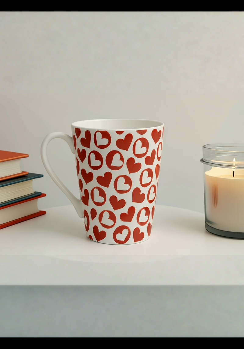 Red and White Heart Pattern Tall Mug