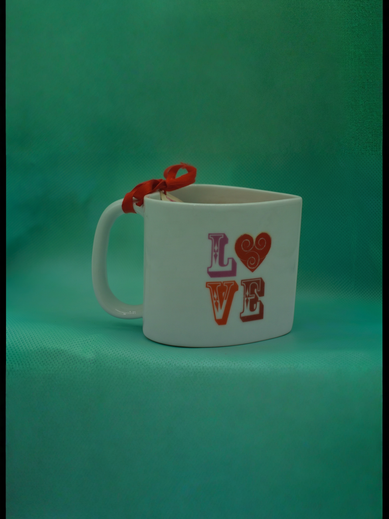 Angled 'LOVE' Heart Harmony Mug with Ribbon