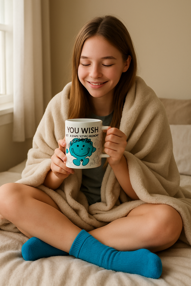 Little Miss 'You Wish You Wore This Perfect' White Ceramic Mug with Blue Socks | Gift for Style Lovers